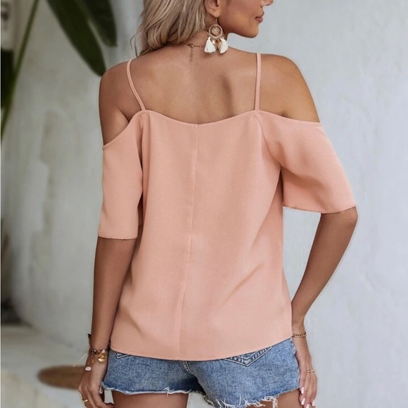 Shein Pink Solid Cold Shoulder Blouse - Picture 2 of 11